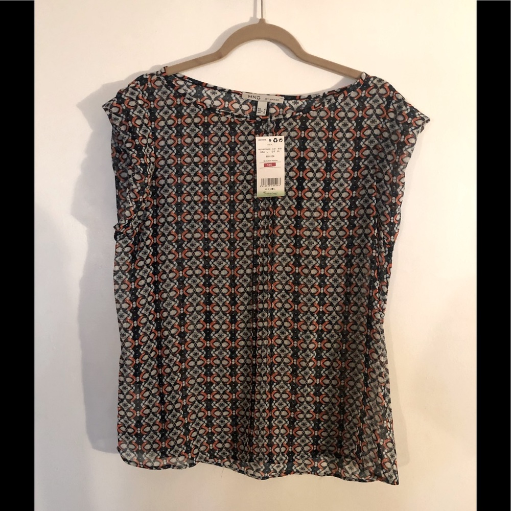 MNG by Mango top in blue, orange and white print Sizw XL